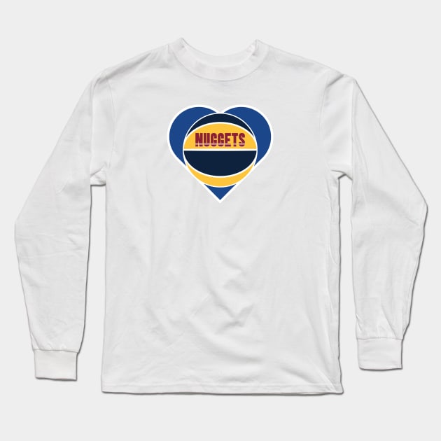 Heart Shaped Denver Nuggets Basketball Long Sleeve T-Shirt by Rad Love